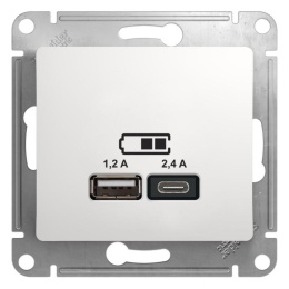 Розетка GLOSSA GSL000139 USB 5V/2400mA 2*5V/1200mA  в рамку белый