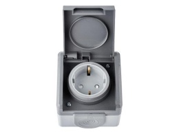 Розетка ПРАЛЕСКА-АКВА РА16-0152(03) с з/к с крышкой IP55 (03) серая