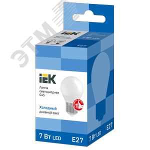 Лампа IEK LED7 G45 7W 6000K E27 шар матовый