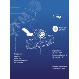 Фонарь КОСМОС KocH103Wlith 3W+COB 3W с зумом налобный