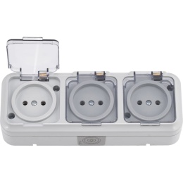 Розетка ПРАЛЕСКА-АКВА РА16-0131 3гн. с крышкой IP44 (60)серая