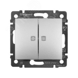 Legrand Valena 770128 Выключатель 2кл c подсв. алюм. 
