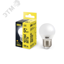 Лампа IEK LED5 Е27 5W 3000K 450лМ шар матовый