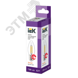 Лампа IEK LED7 7W С37 E27 3000K свеча филамент прозрачный
