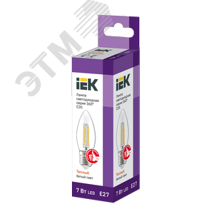 Лампа IEK LED7 7W С37 E27 3000K свеча филамент прозрачный