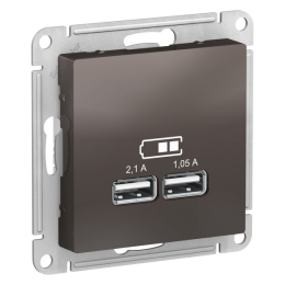 Розетка AtlasDesign ATN000633 USB 1п-2,1А 2п-1,05А механизм мокко