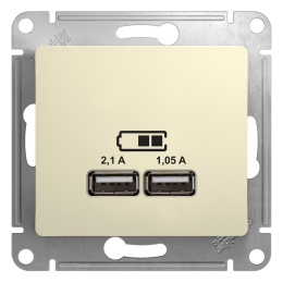 Розетка GLOSSA GSL000233 USB 5V/2100mA 2*5V/1050mA  в рамку бежевый