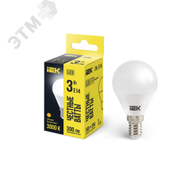 Лампа IEK LED3 3W E14 3000K шар 
