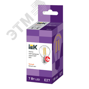 Лампа IEK LED7 7W E27 3000K шар филамент прозрачный