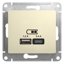 Розетка GLOSSA GSL000239 USB 5V/2400mA 2*5V/1200mA  в рамку бежевый