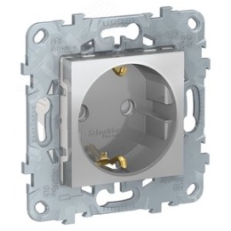 Розетка UNICA NU503730 СУ 1ая c\з шторки алюминий