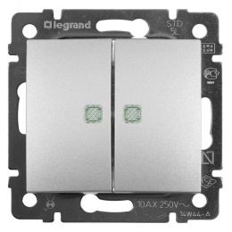 Legrand Valena 770128 Выключатель 2кл c подсв. алюм. 