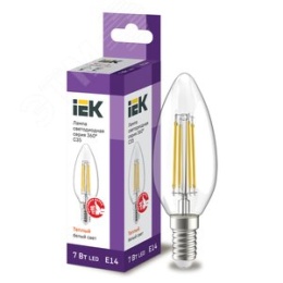 Лампа IEK LED7 7W С37 E14 3000K свеча филамент прозрачный