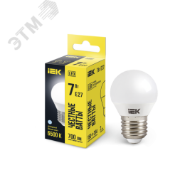 Лампа IEK LED7 G45 7W 6000K E27 шар матовый
