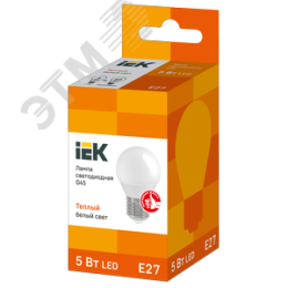 Лампа IEK LED5 Е27 5W 3000K 450лМ шар матовый
