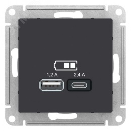 Розетка AtlasDesign ATN001039 USB A+C 5V/2.4A карбон, механизм