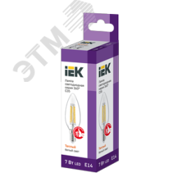 Лампа IEK LED7 7W С37 E14 3000K свеча филамент прозрачный
