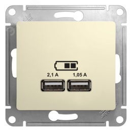 Розетка GLOSSA GSL000233 USB 5V/2100mA 2*5V/1050mA  в рамку бежевый