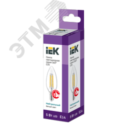 Лампа IEK LED5 5W С37 E14 4000K свеча филамент прозрачный