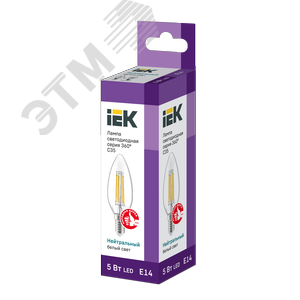 Лампа IEK LED5 5W С37 E14 4000K свеча филамент прозрачный