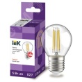 Лампа IEK LED5 5W E27 3000K шар филамент прозрачный