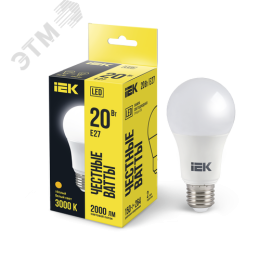 Лампа IEK LED20 A60-20W/3000/E27 