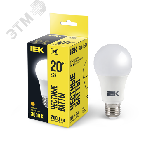 Лампа IEK LED20 A60-20W/3000/E27 