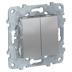 Выключатель Schneider UNICA NU521130 СУ 2 клав  алюминий