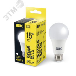 Лампа IEK LED15 A60 15W 4000K E27