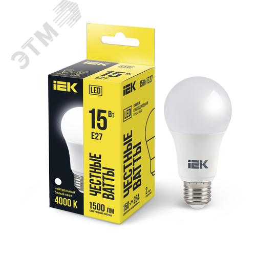 Лампа IEK LED15 A60 15W 4000K E27