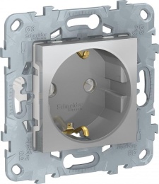 Розетка UNICA NU503730 СУ 1ая c\з шторки алюминий