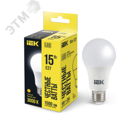 Лампа IEK LED15 A60 15W 3000K E27