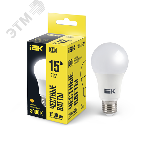 Лампа IEK LED15 A60 15W 3000K E27