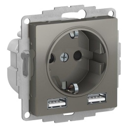 Розетка AtlasDesign ATN000930 SO+USB 5v/2.4A 16А сталь