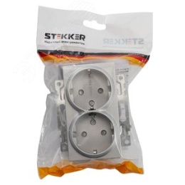 Розетка 2-местная с/з STEKKER GLS16-7114-03 серебро, (механизм) серия КАТРИН