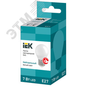 Лампа IEK LED7 G45 7W 4000K E27 шар матовый