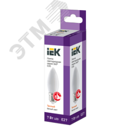 Лампа IEK LED7 7W С37 E27 3000K свеча филамент матовый