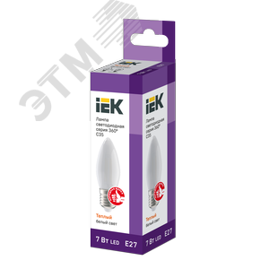 Лампа IEK LED7 7W С37 E27 3000K свеча филамент матовый