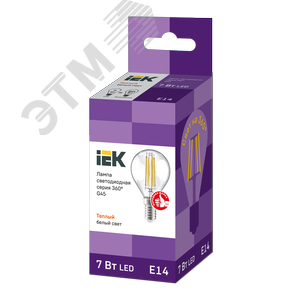 Лампа IEK LED7 7W E14 3000K шар филамент прозрачный