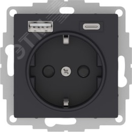 Розетка AtlasDesign ATN001032 USB A+C (5В/2,4А/3А 2*5В/1,5А) карбон, механизм
