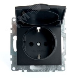 Розетка 1-местная с/з STEKKER GLS16-7112-05 с крышкой,(механизм) черная, серия КАТРИН