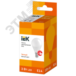 Лампа IEK LED3 3W E14 3000K шар 