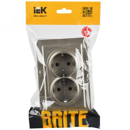 Розетка IEK BRITE 2-ная c/з шампань