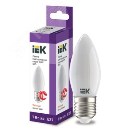 Лампа IEK LED7 7W С37 E27 3000K свеча филамент матовый