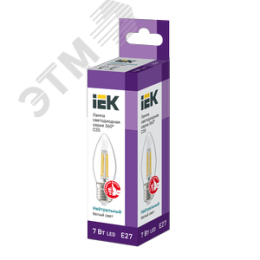 Лампа IEK LED7 7W С37 E27 4000K свеча филамент прозрачный