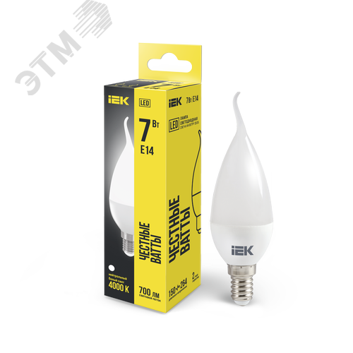 Лампа IEK LED7 C37 07W 4000K E14 свеча на ветру