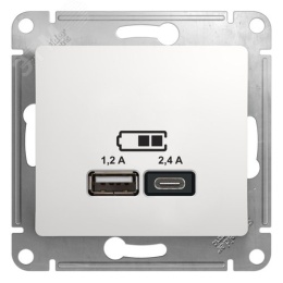 Розетка GLOSSA GSL000139 USB 5V/2400mA 2*5V/1200mA  в рамку белый